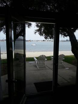 View from your Fido-friendly room to the sands of Paradise Point on Mission Bay.